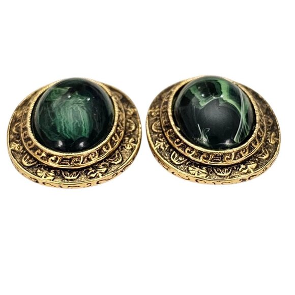 1928 Brand Gold Tone Green Oval Lucite Clip On Earrings - Picture 5 of 13